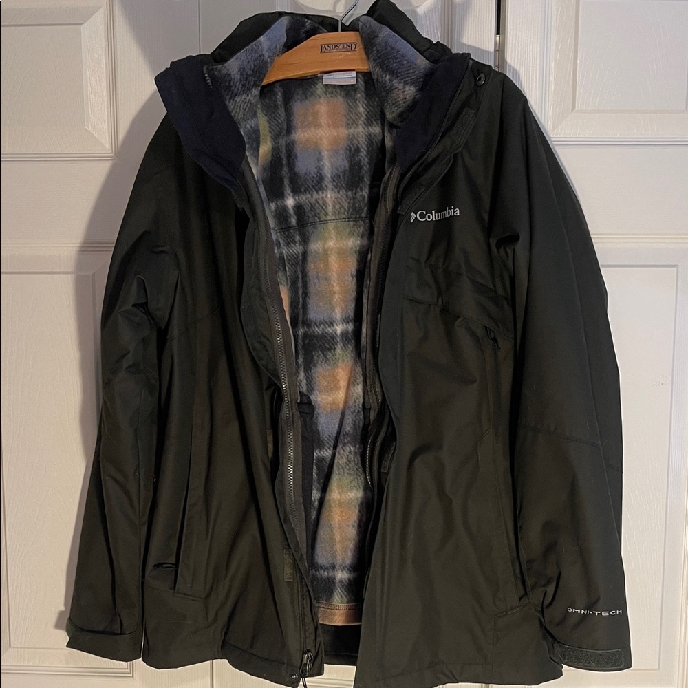 Columbia Men’s Black Raincoat with Plaid Fleece Liner